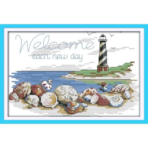Joy Sunday Shells of the lighthouse chinese embroidery DIY cross stitch kit 14CT DMC scenery patterns printed canvas home decor