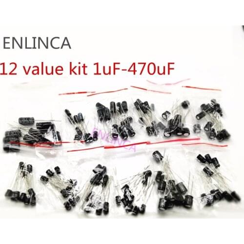 120pcs 12 value kit 1uF - 470uF Electrolytic Capacitor assortment set pack 1UF 2.2UF 3.3UF 4.7UF 10UF 22UF 33UF 47UF 100UF 220UF