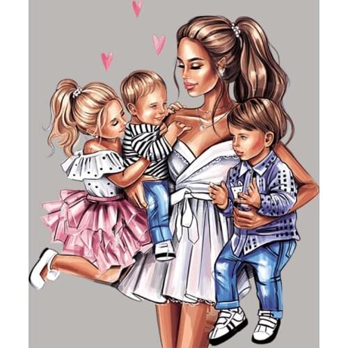 Mom Holding Babies Patch Tops Fashion Vinyl Appliqued Heat Transfer Diy Iron On Patches Washable Custom Transfer