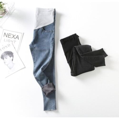 New Maternity Pants Autumn and Winter Thicken Plus Velvet Jeans Trousers for Pregnant Women Large Size Maternity Trousers 2020