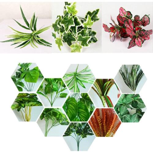 New Artificial Fake Leaf Foliage Branch Silk Rubber Plastic Material Silk Leaf Shaped Simulation Plant Home Garden Wedding Decor