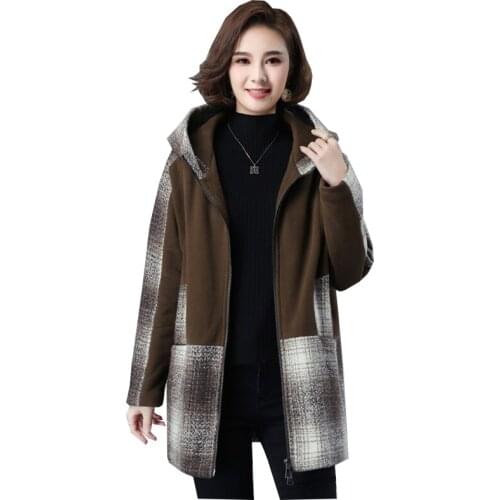 Oversize Plaid Woolen Overcoat 2021Autumn Winter Women Coat Outerwear Fashion Thick Warm Loose Female Woolen Windbreakers Jacket