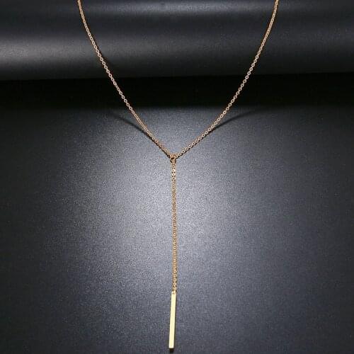 DOTIFI Stainless Steel Necklace For Women Lovers Simple Long Stick Pendant Necklaces Metal Chain Strip Rose Gold Choker