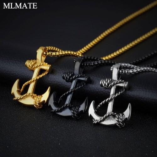 Punk Men Black Gold Pendants Chain Anchor and Rope Necklace Cross Men Women 316L Stainless Steel Fashion Jewelry Gift Wholesal