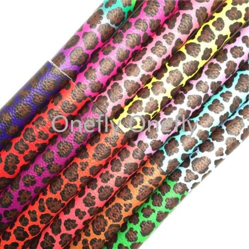Onefly Mei Flowers' Shape Leopard Printed Synthetic Leather, Faux Leather Sheets with Felt Backing For Bow DIY FZ034