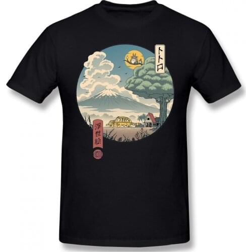 Neighbors Ukiyo-E Cloth Print Crewneck Cotton T-Shirt Totoro Animated Fantasy Film Short Sleeve For Men Fashion Streetwear