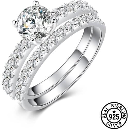 Wedding Engagement Crystal Zircon Brial Band Ring Sets For Women Gifts 925 Sterling Silver Rings Anniversary Fine Jewelry
