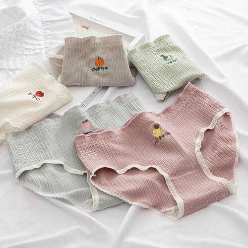 Girls Thread Seamless Panties Women High Waist Cotton Breathable Briefs Cute Embroidery Lingerie Lovely Underwear Cartoon Print