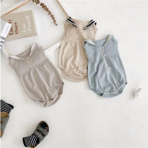 Knitted Baby Romper Newborn Baby Clothes Summer Sailor Collar Baby Costume Baby Boy Romper Infant Baby Jumpsuit Baby Girl Romper