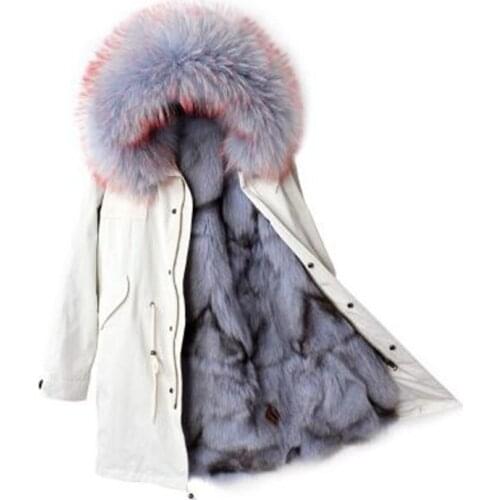 2020 new women real raccoon fur collar fox fur liner long parka real fur coat loose long parka High quality winter jacket