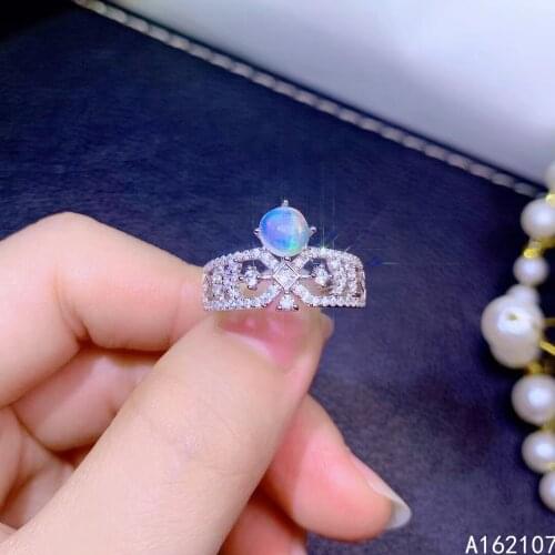 Fine Jewelry 925 Sterling Silver Inlaid With Natural Gem Womens Luxury Noble Round White Opal Adjustable Ring Support Detection