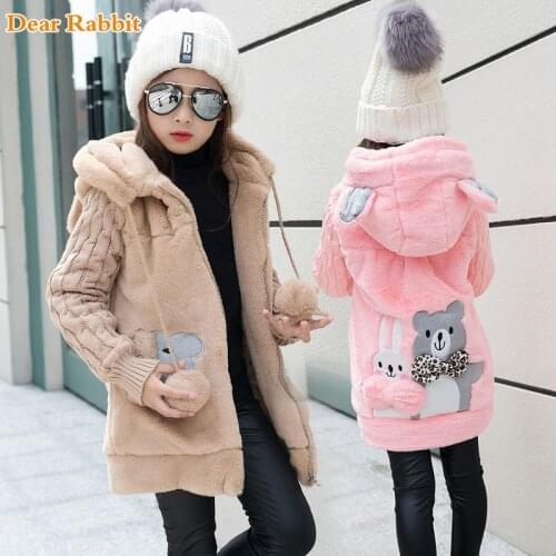 Lovely bear Winter Girls clothing Faux Fur Fleece Coat Warm Jacket Xmas Snowsuit Outerwear Children kids Clothes parka autumn
