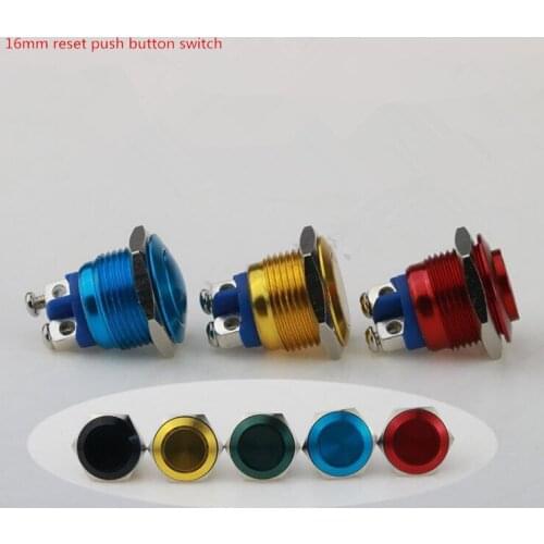 1pcs 16mm Waterproof Momentary high head Metal Push Button Switch Car Start Horn Bell Red Black Blue Auto Reset