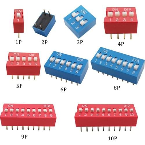 10Pcs Slide Type Switch Module 1 2 3 4 5 6 7 8 10PIN 2.54mm Pitch Position Way DIP Toggle Switch Snap Switch Dial Switch For PCB