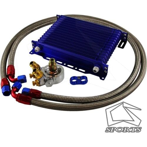 15 Row Engine Racing Trust Oil Cooler Thermostat Adapter hose Kit For Japan Car/Truck Blue/ Black