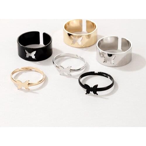 2 Pcs/set Trendy Gold Butterfly Rings For Women Men Lover Couple Rings Set Friendship Engagement Wedding Hollow Animal Open Ring
