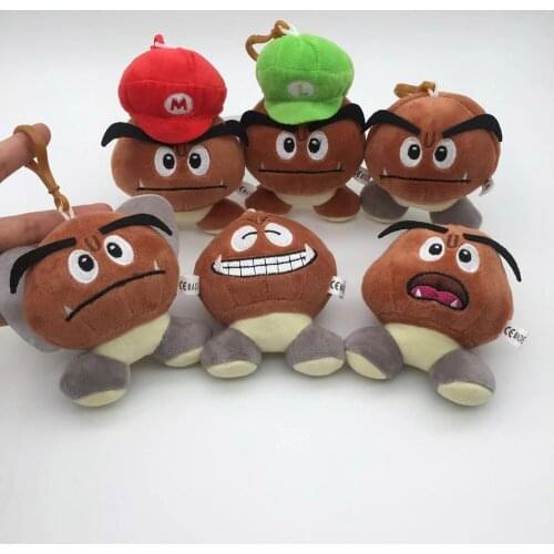 24/Lot 6 Styles Mushroom 10CM Plush Clip Keychain stuffed toy