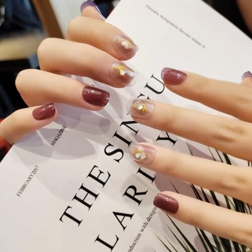 24pcs Full Cover Pink Purple Fake Nails Art Press on Kids False Nail Tips Short Girls Children Acrylic Flower Patterns Manicure