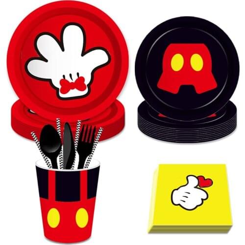 93pc/Lot Mickey Mouse Birthday Party Decorations 8 People Disposable Plate Napkin Cup Straw Tablecloth Christmas Tableware Kids