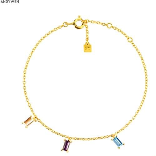 ANDYWEN 2020 New 925 Sterling Silver Gold Clear Zircon Bracelet Luxury Multi Colorful Bangle 2020 Fashion European Jewelry