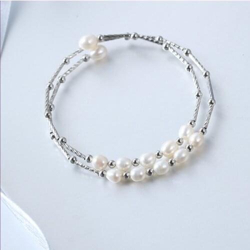 FYJS Unique Silver Plated Layer Stackable Geometric Imitation Pearl Bangle Attractive Design Jewelry