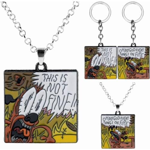 Anime Animal Pendant Enamel Keychain Keyring Jewelry Lettered Oh My God Everythings On Fire Cute Car Key Holder Trinket Gifts