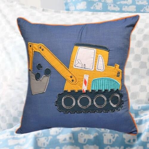 Hot sale Excavator beddings cushion Embroidered children car pillow cotton boy backrest pillow stereo quality bed toy