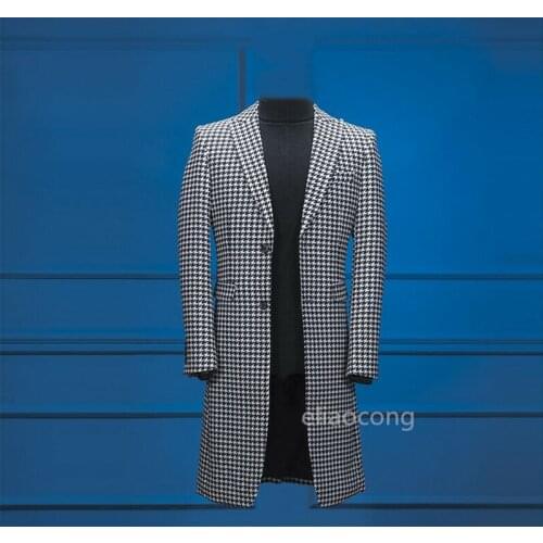 2020 Peak Lapel Long Blazer Houndstooth Handdsome Tuxedos For Wedding Custom Made Slim Fit Formal Suits Blazer Only Jacket