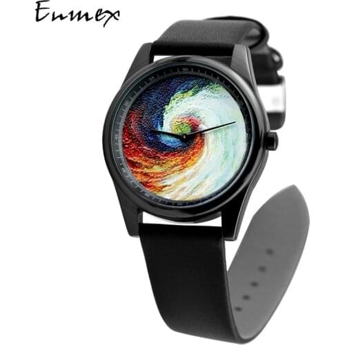 Enmex Individualization design wristwatch 3D Rainbow whirlpool creative design Oil Painting fashion quartz clock watch