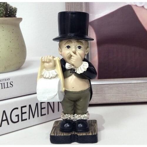 15cm Comical Intricate Detailing Toilet Butler Statue Stable Resin Home Sculpture Home Bathroom Decor Ornaments Black