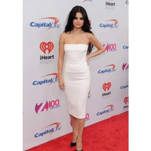 Backless Celebrity Dresses Sheath Strapless Tea Length Short Famous Formal Red Carpet Dresses