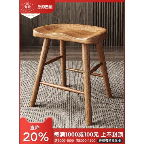 Creative White Wax Wooden Stool All Solid Wood Dining Stool Household Adult Bar Stool Square Stool Living Room High Stool Makeup