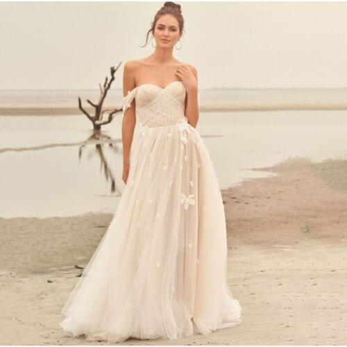 Eightree Summer Ivory Off the Shoulder Wedding Dress White A-Line Appliques Flower Elegant Bridal Gowns Long Dresses Custom Size