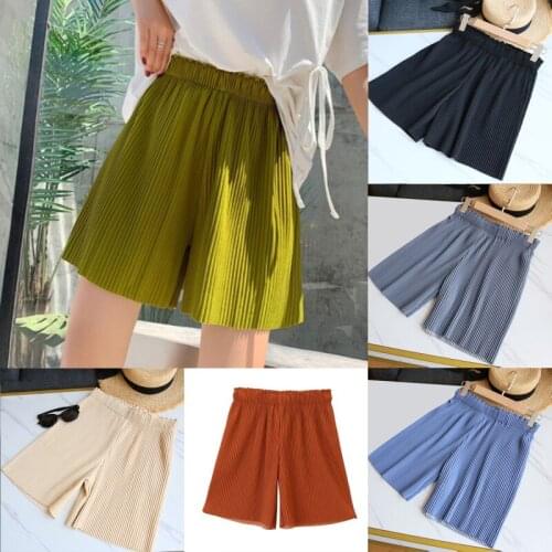 Harajuku Summer New Solid Shorts Fashion Elasticity Pleated Loose Style Wide Leg Sweatpants High Waist Shorts
