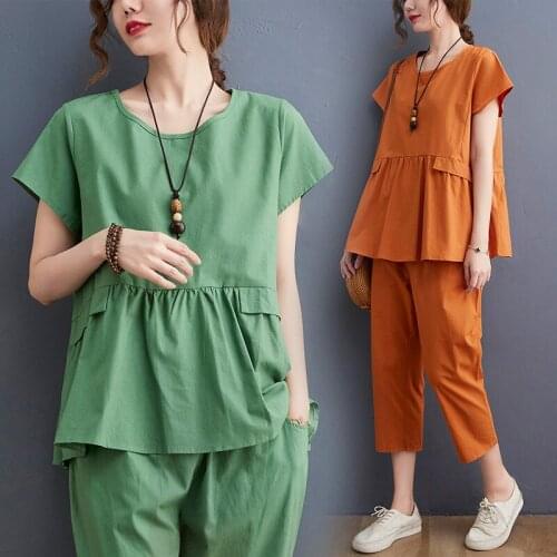 Korea Style Sweet Girls Clothes Set 2 Piece Casual Set Loose Tops Pants Fashion Womens Set 2021 Office Lady Work Clothes Suits