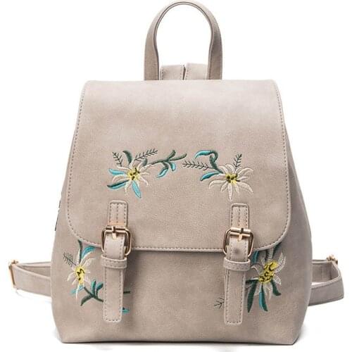 Fashion Women Backpack Leather Ethnic Style Flowers Embroidery Ladies Girls School Bag Big Capacity For Travel Shopping New