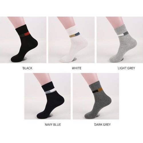 Men Solid Cotton Ankle Socks Stripes Black White Grey Navy Charcoal Crew Socks Business Men Thick Winter Short Socks 5Pairs/lot