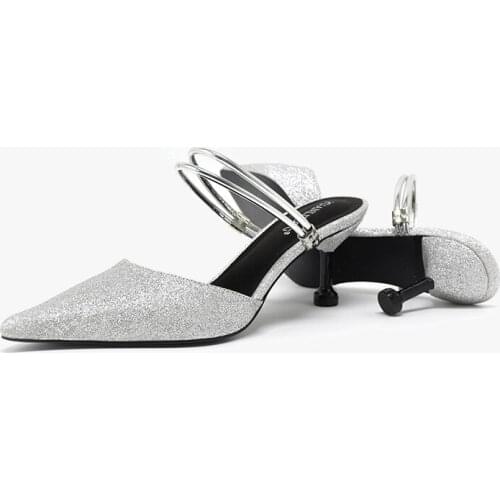 2020 New Fashion Thin Heeled Personalized Pointed Two Wear Sequins Korean Fashion Womens High Heels