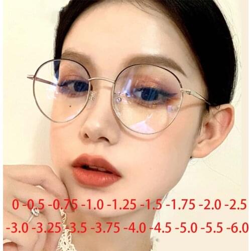 -1.0 -1.5 -2.0 to -6.0 Round Finished Myopia Glasses Men Women Metal Eyeglasses Prescription Student Shortsighted Eyewear