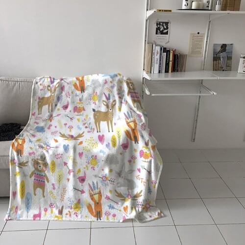 Autumn Theme Forest Animals Bear Fox Throw Blanket Home Sofa Decor Blanket Portable Soft Bedspread Flannel Blankets for Beds