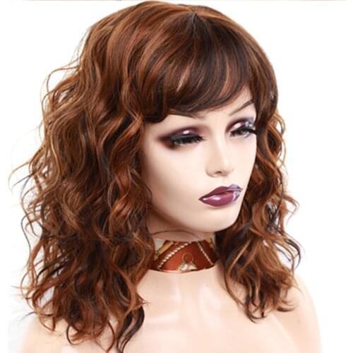 Amir Medium Length Curly Wig Natural Wavy Wigs for Women Synthetic Hair Ombre Black Brown Blonde Pink BlueWigs Cosplay