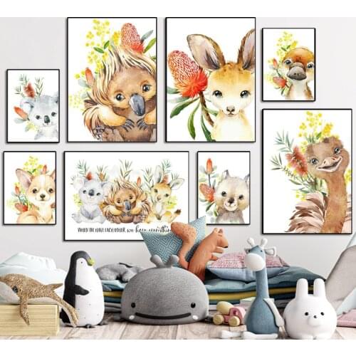 Platypus Kangaroo Koala Corgi Ostrich Sloth Nordic Posters and Prints Art Canvas Painting Cartoon Wall Pictures Kids Room Decor