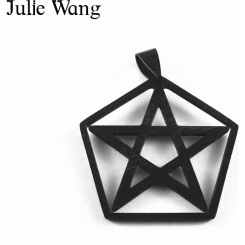 Julie Wang 5PCS Stainless Steel Black Pentagram Charms Hanging Pendants Findings Jewelry Making Necklace Bracelet Accessory