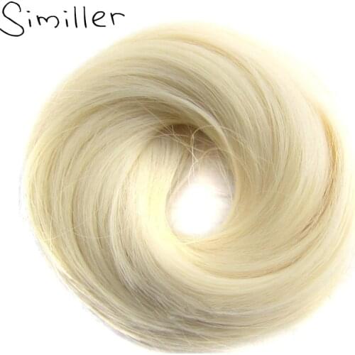 Similler Rubber Band Straight Scrunchie Donut Chignon Wrap Hair High Temperature Fiber Synthetic Hair Pieces Brown 613# Wedding