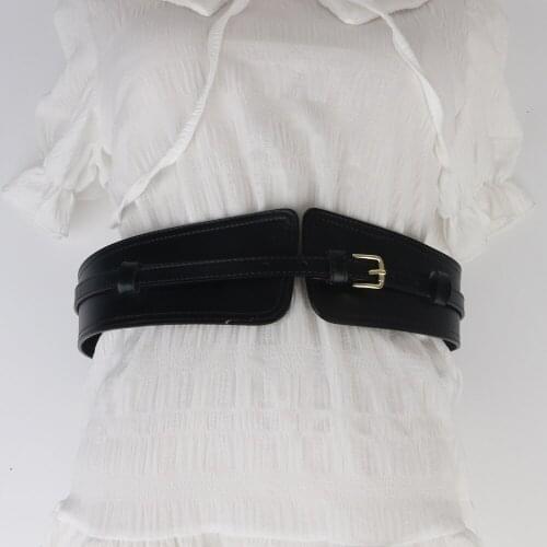 Luxury Fashion Women Ladies Black Belts Wide Genuine Lesther Gold bukcel Two uses Girdle Skinny Waistband For Jeans Dress