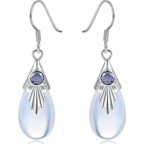 White Moon Stone Drop Earrings For Women Waterdrop Style Piercing Silver Color Gift For Girls Fashion Jewelry KAE235