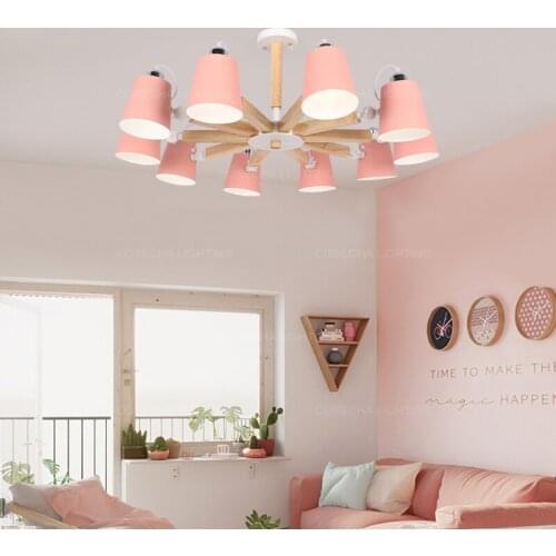Modern Ceiling Chandelier Pink blue black grey chandelier with metal shade in kids room nursery living room bedroom kitchen lamp