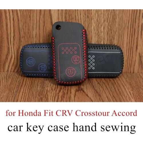 Only Red car key case sewing Hand car key cover case Genuine quality leather fit for Honda Fit/CRV/Crosstour/Accord
