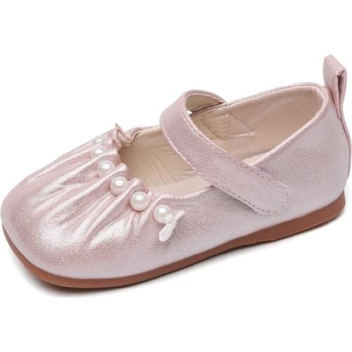 2020 Autumn Children Girls Pure Color Soft Pu Leather Shoes Casual Pearls Students Shoes New Mary Jane Shoes White Black Pink