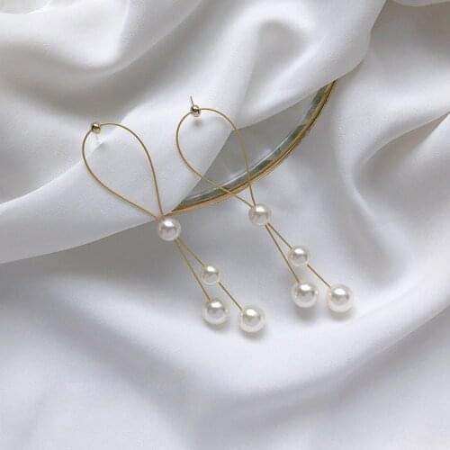 Vintage Pearl Long Tassel Earrings for Women Korean Retro Dangle Drop Earrings Wedding Party Cute Fashion Jewelry Wholesale Gift